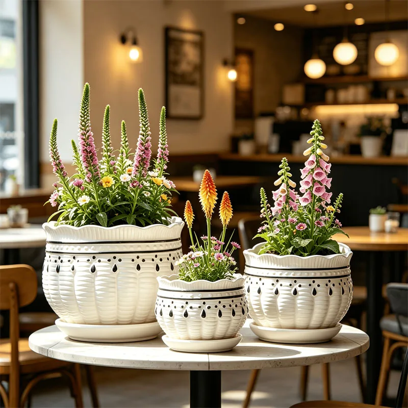 3PCS Ceramic Bonsai Pots Set Flower Pot Balcony Plant Pot Home Decor Supplies Large-capacity Plant Growth and Cultivation Pots