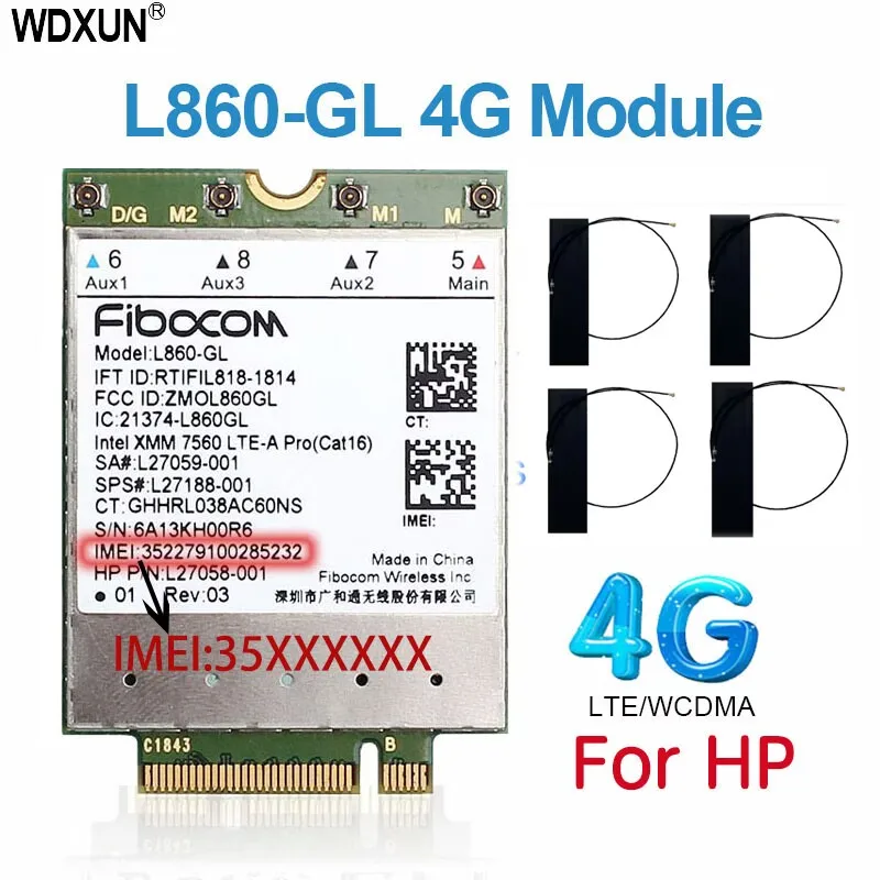 

WDXUN для модуля L860-GL 4G LTE SPS # L27188-001 Карта 4G для HP Elitebook X360 830 840 850 L860-GL