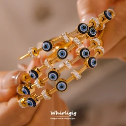 eye-of-evil Ethnic Lucky Bracelet for Women Luxury Enamel Bangles Inlaid Rhinestones Stainless Steel Magnetic Clasp Jewelry