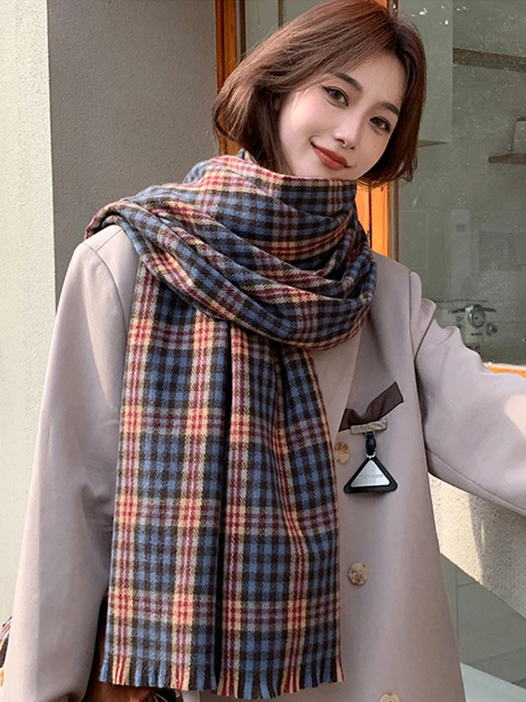 New 2023 Women Ladies Scarf Winter Preppy Style Vintage Plaid Warm Scarve Pashmina Mujer Foulard Bufanda Hiver Wrap Shawl Men