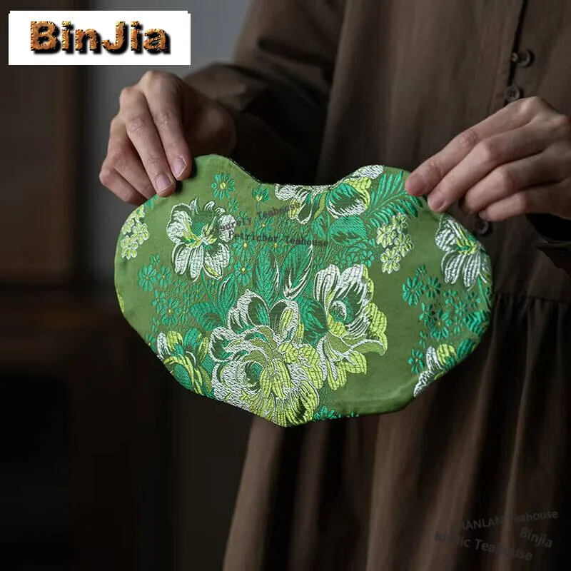 Chinese Weaving Brocade Tea Table Flag Dry Soaking Teable Mat Embroidered Double Sided Tea Rag Cloth Tea Ceremony Accessories