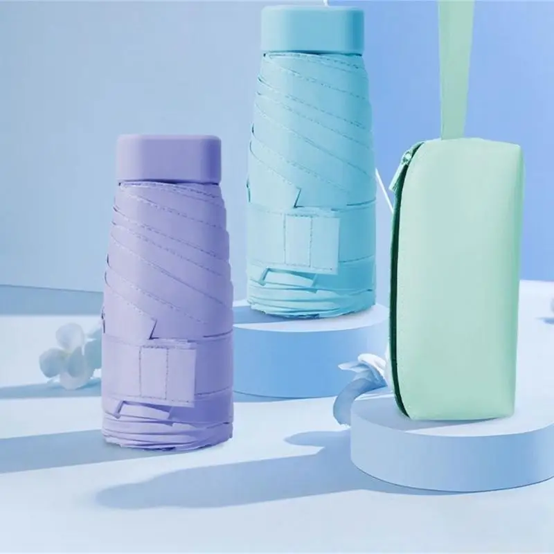 

Карманный зонт QX2E с кожаной сумкой, небольшой складной зонт с защитой от солнца UPF50+, двойное использование от солнца и