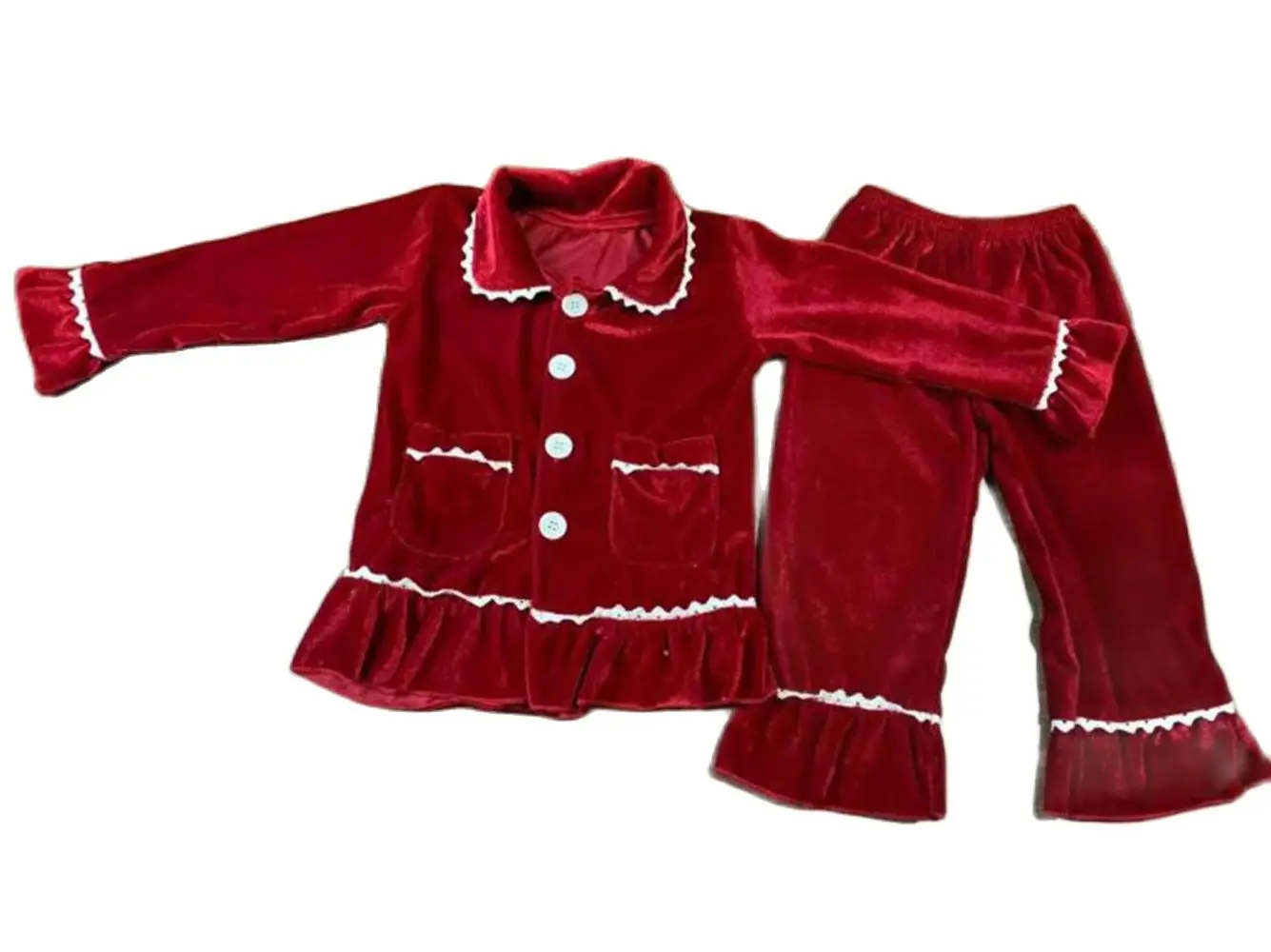 Toddler Boutique pijama de veludo, lapela vermelha, calças de mangas compridas, pijama elegante, bebê menino, atacado, atacado