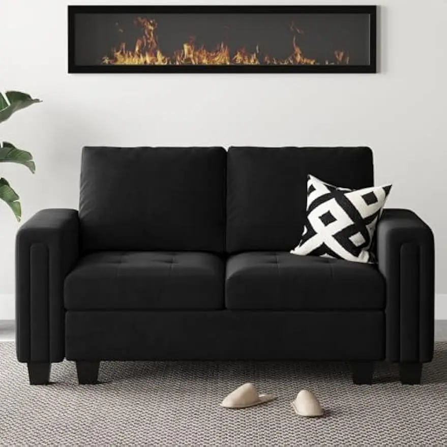 

Velvet Modular Loveseat Sofa Couch 2 Seater Sofa Love Seats for Small Space Black