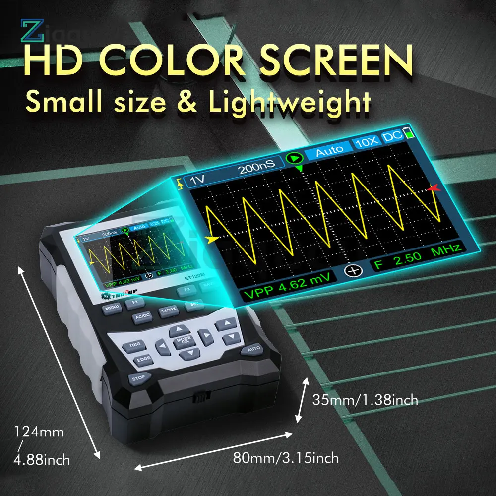 ET120M DS0-TC2 Digital Oscilloscope 120MHz Bandwidth 500MSa/s Sampling Rate HD 2.4 Inch TFT with Backlight Waveform Storage