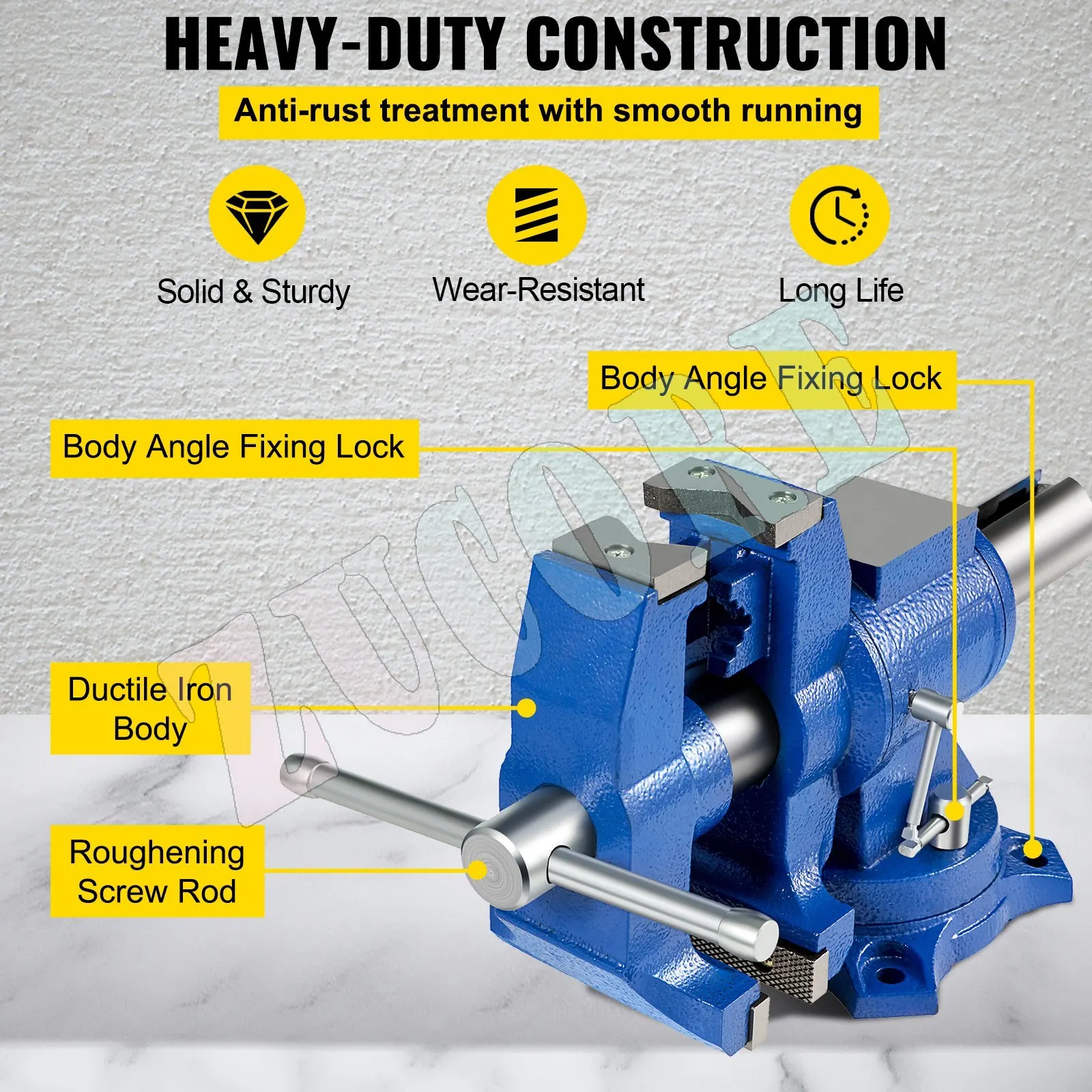 ملزمة مقعد متعددة الأغراض مقاس 6 بوصات 30 كيلو نيوتن شديدة التحمل مع 360 درجة °   قاعدة دوارة ورأس