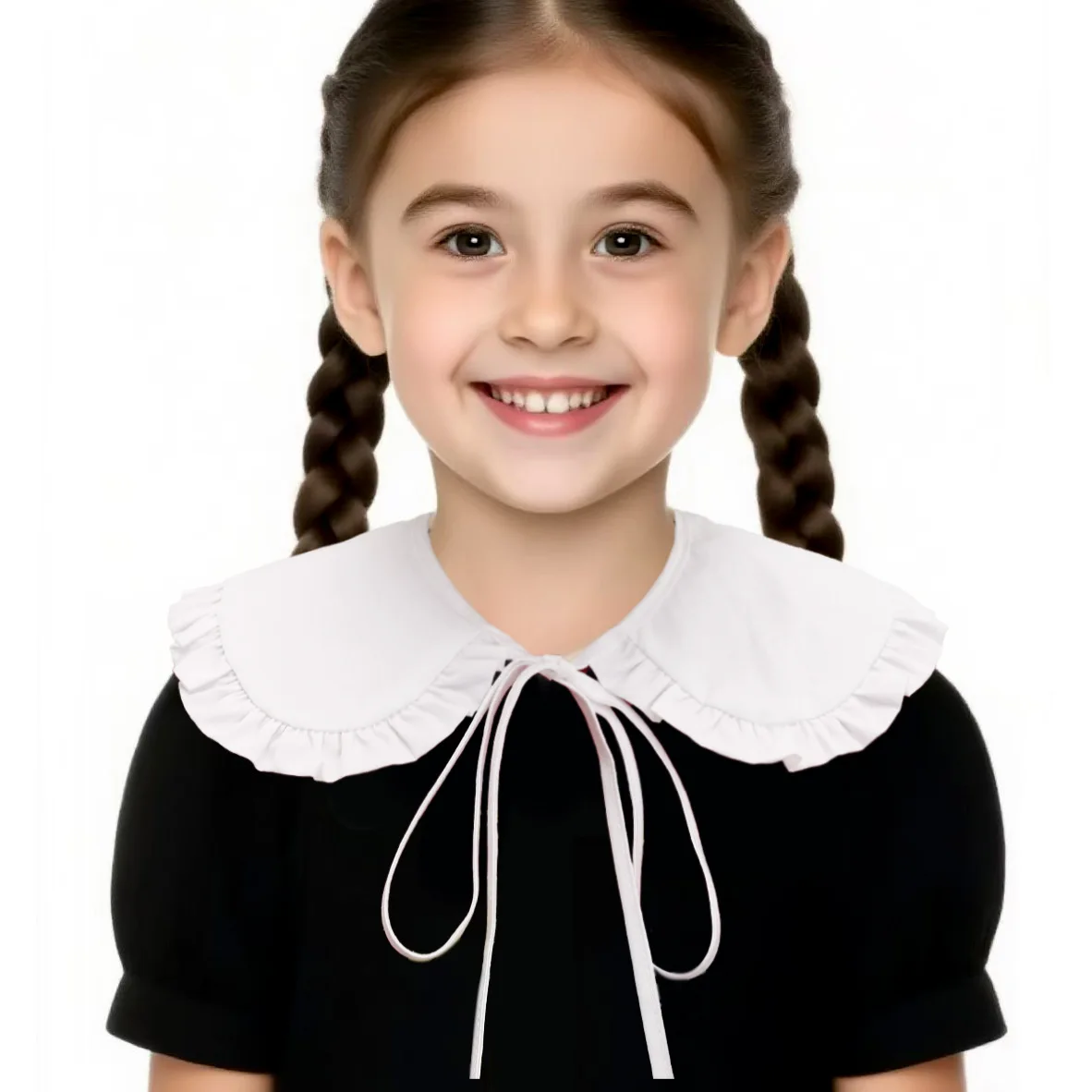 Girls Fake Collar Ruffle Detachable Collar White Shawl Wrap Lace Up False Collar for Kids Dress Sweater Accessories