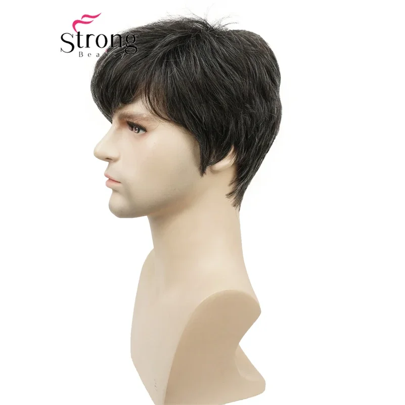 Strongbeauty Wig for Men short Black mix Grey Hair Wig Synthetic Daily Natural Cosplay Party Full Wigs