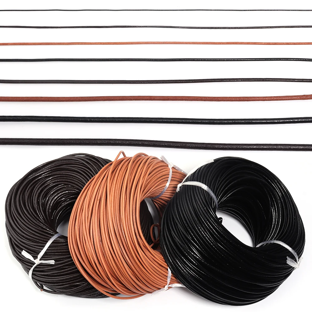 2-5yards/Lot 1-6mm Genuine Cow Leather Round Thong Cord DIY Bracelet Findings Rope String For Jewelry Making Accessories