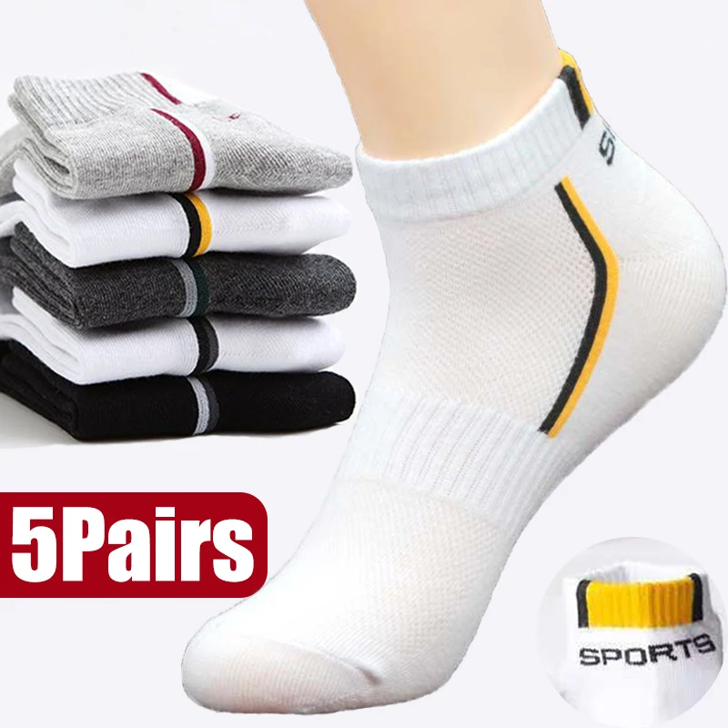 

5Pairs/lot Breathable Sports Socks Thin Cotton Fiber Mesh Casual Boat Sock Men Sweat-absorbing Deodorant Sock Tube Short Sox