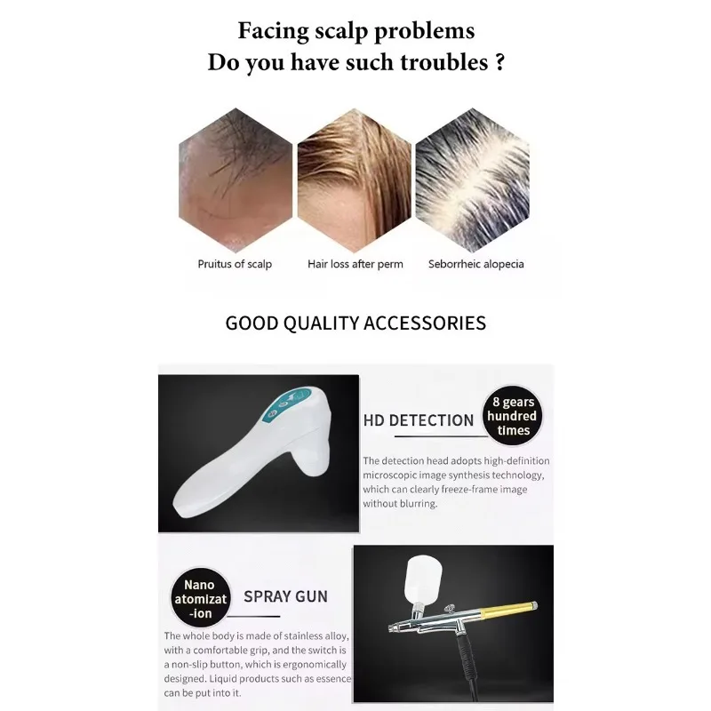 5 in 1 Intelligent Scalp Care Machine Hair Follicle Detection Treatment Anti Hair Loss Beauty Salon Equipment