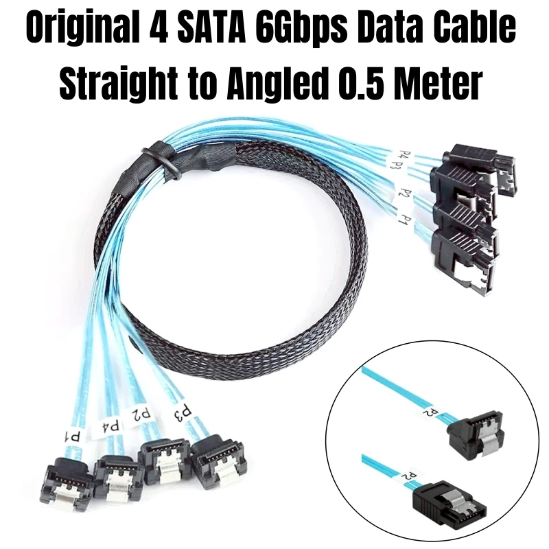 

4 SATA3.0 0.5M SAS 7Pin Straight to Angled 6Gbps Data Cable for BTC Mining, NAS, HDD SSD, Optical CD Driver, Work Station Server