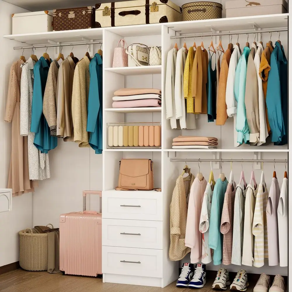 

System with Drawers, 5FT8FT Closet Organizer System with Shelves amp Adjustable Hanging Rods, 91.3 Walk in Closet System Storag