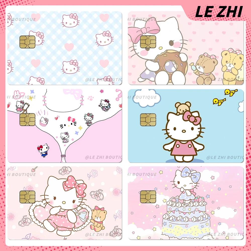 Sanrio Hello Kitty Diy Credit Debit Card Shining Protective Film Sticker Anime Waterproof Protective Card Sticker Birthday Gift