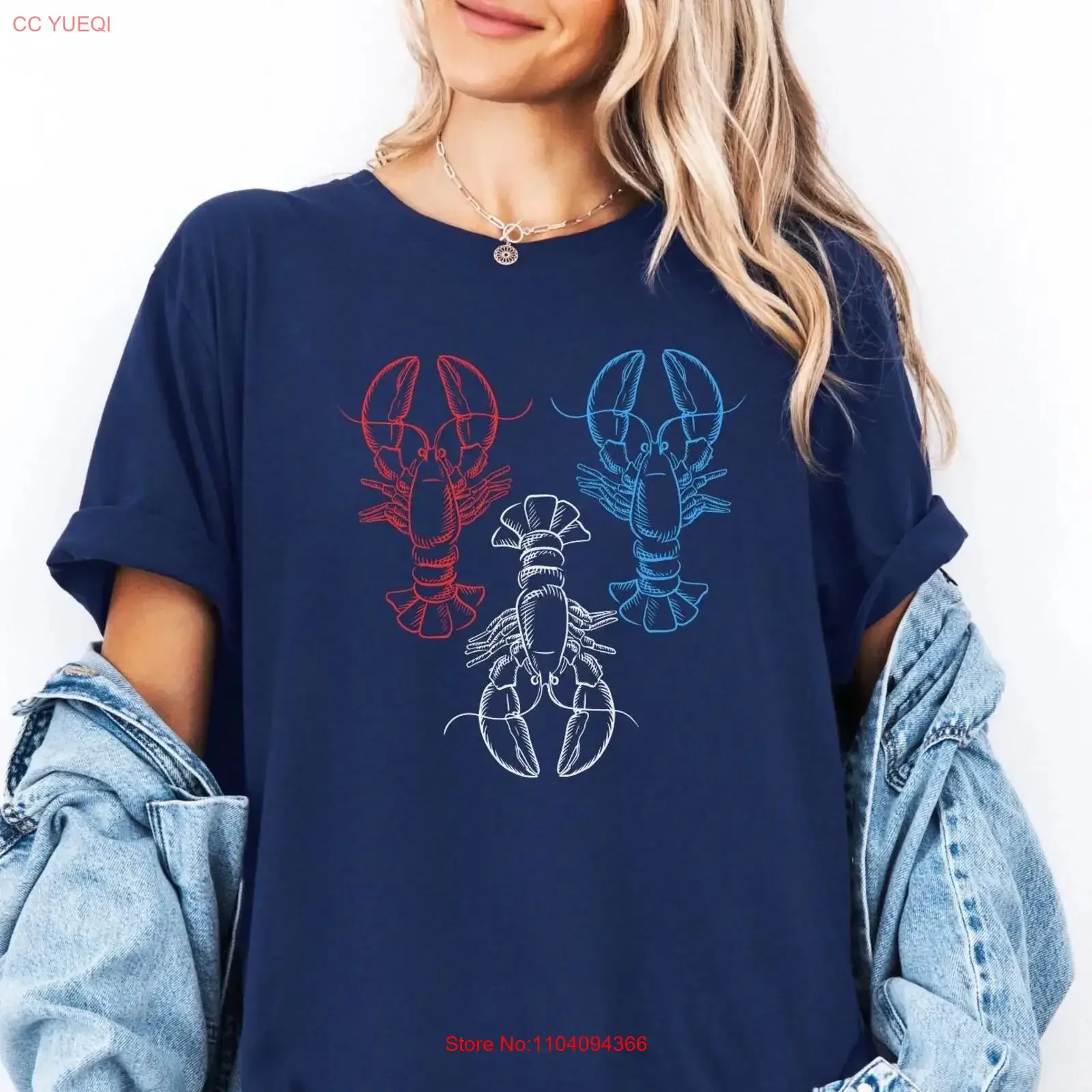 Camiseta Patriótica de Lagosta: Estética de Pescador Costeiro, Inspirada no Oceano, Vida Marinha, Vermelha, Branca e Azul, Náutica, Nova Inglaterra, Vintage