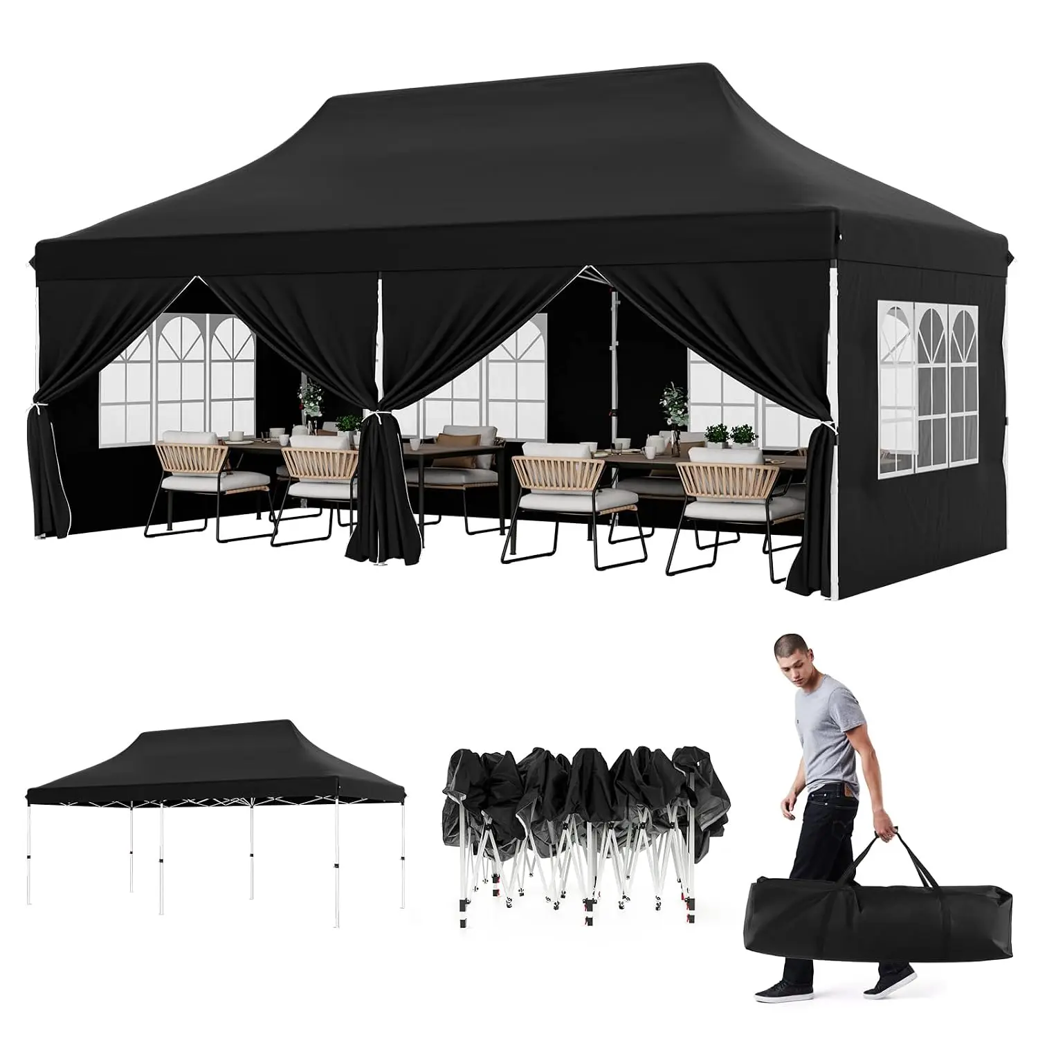 10 x 20 FT Pop-up Canopy with Detachable Sidewalls, Carrying Bag, Customized