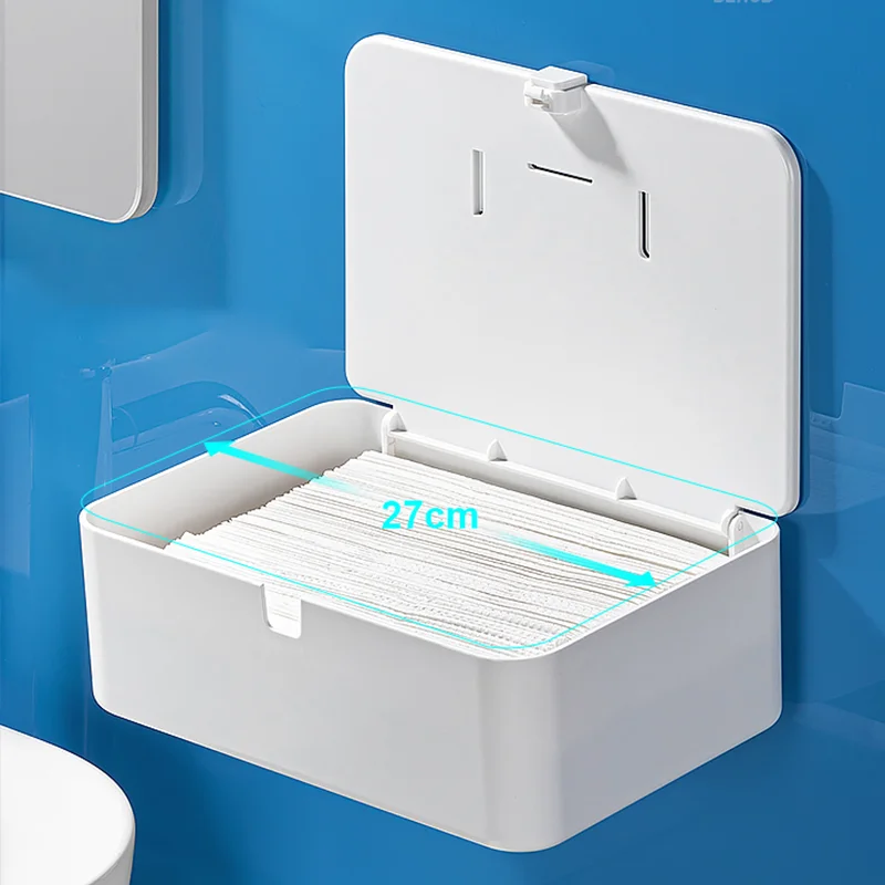 Punch Free Tissue Box Hand Wiping Paper Box Wall Mounted Household Toilet Paper Drawer Washroom Paper Towel Storage Rack