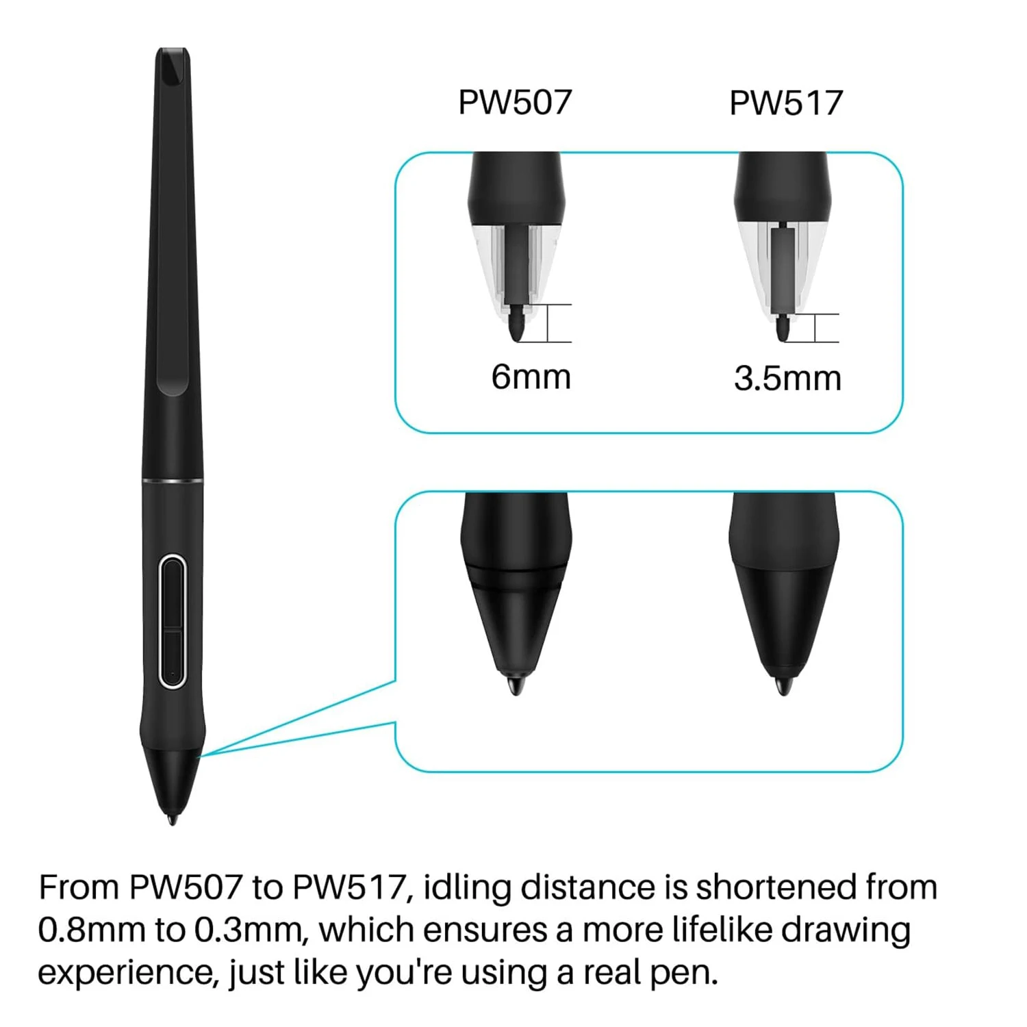 PW517 Stylus Pen Digital 8192 Pressure with 10 Nibs for Huion Drawing Monitor Battery-Free