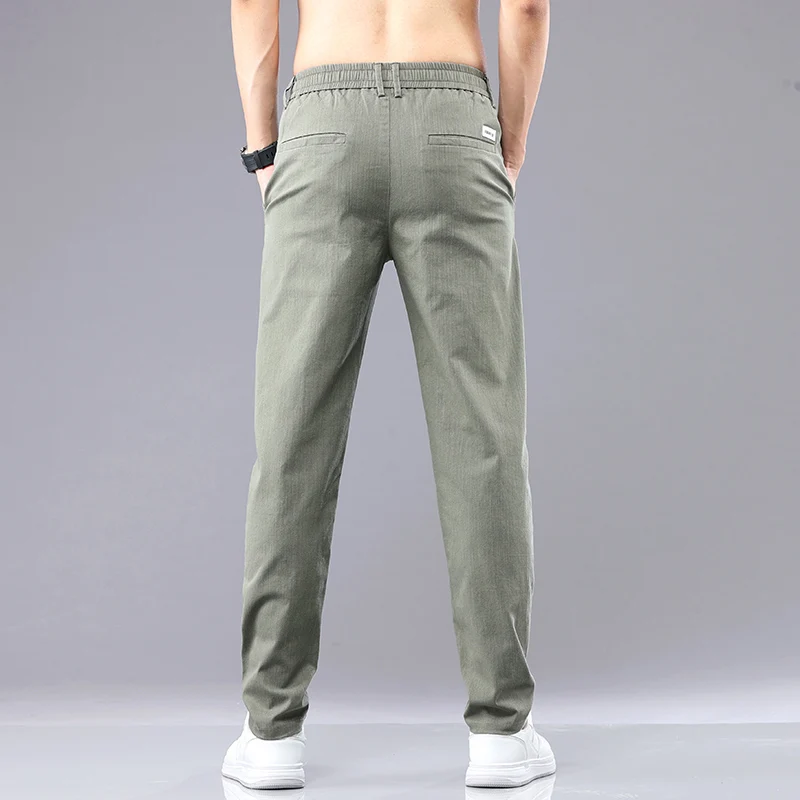 6 Colour Summer Men\'s Classic  Cotton Solid Color Fashion Business Casual Pants Elastic Waist Korean Fashion Men Clothing 28-38