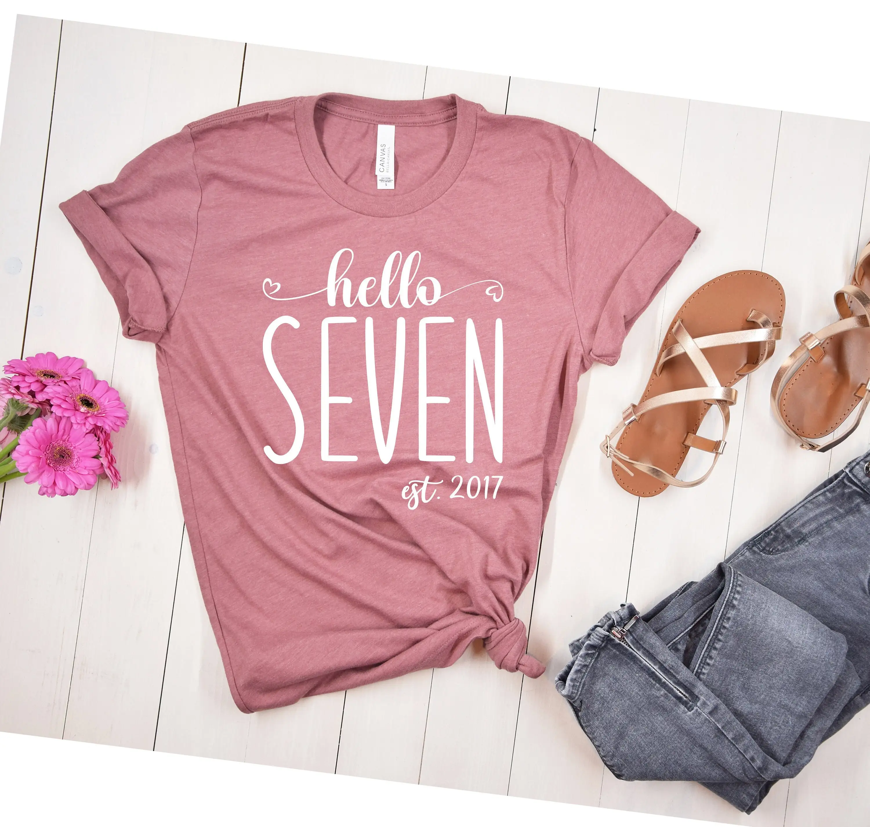 Hello Seven Est 2017 T Shirt Seventh Birthday 7Th