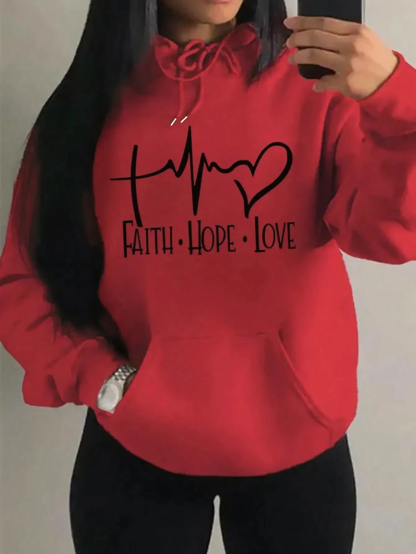 Sweat-shirt à capuche pour femme avec motif Faith Hope Love Letter, style streetwear décontracté, coupe ample, sweat-shirt d'automne, hip-hop, col rond, haut de qualité supérieure pour femme