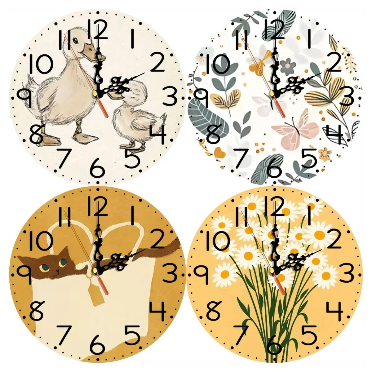 Silent Wooden Round Wall Clock, Non-Ticking Decor Wall Watch for Home Bedroom Living Room, AA Battery Not Included