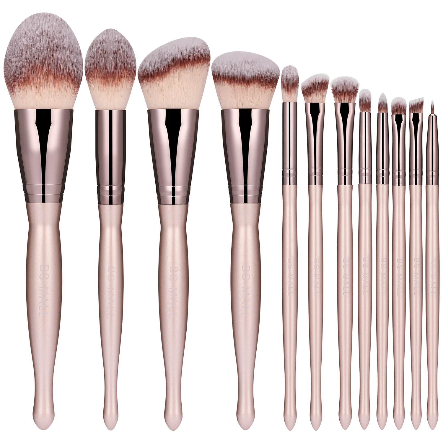 # Hot Sales BS-MALL Champagne Gold Wooden Make Up Brushes 12PCS Vegan Hair Synthetic Wholesale Makeup Brushes Custom Logo