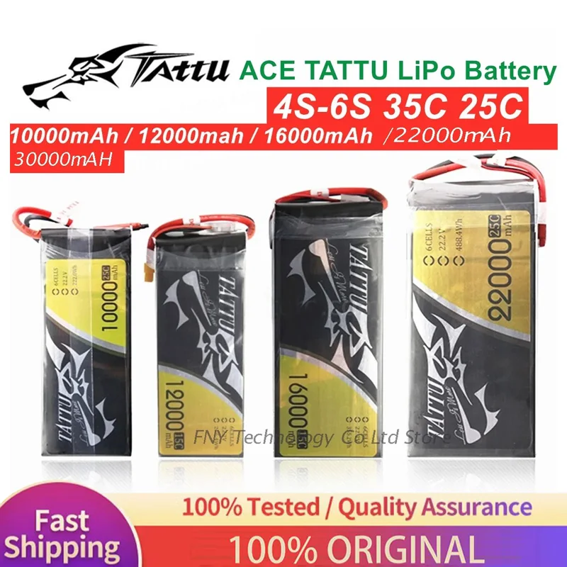 ACE TATTU LiPo 6S 35C 10000mAh 12000mah 16000mAh 22000mAh 30000mA Plus 25C 22.2V Lithium RC Battery for UAV Airplane