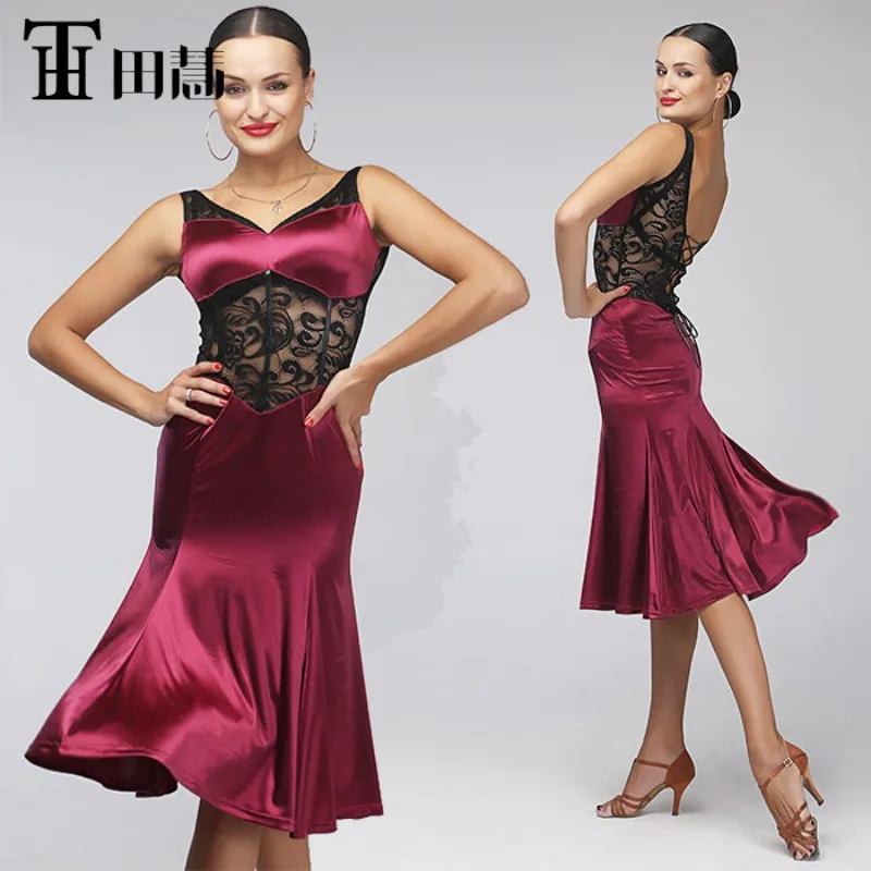 customized-sexy-adult-women-latin-dance-dress-practice-skirt-fish-tail-wine-red-long-dresses-0284