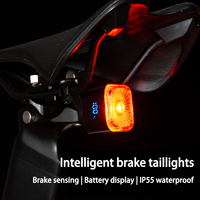 Smart Bike Tail Light with Digital Battery Display, 6 Modes Auto Bike Brake Rear Light, IP55 Waterproof,Type-C Rechargeable