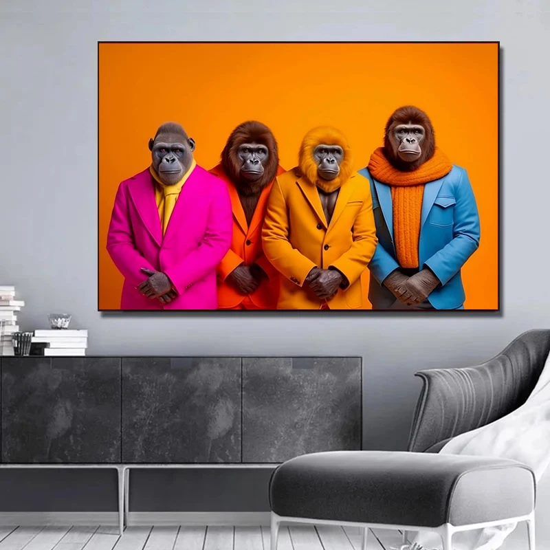 Cool Giraffe Gorilla Rock Band Canvas Poster Print Animal Wall Art Painting Modern Colorful Picture Living Room Decor No Frame