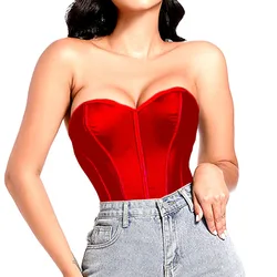 Sexy Strapless Skinny Tube Top Bra for Women Waist Trainer Hot Girls Bood Tops Bandeau Cropped Tank Top Overbust Corset Bustiers