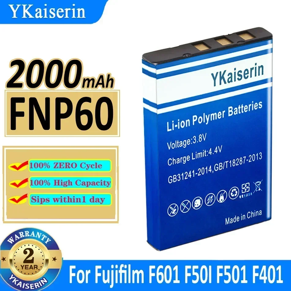 2000mAh YKaiserin Battery FNP60 NP60 SLB 1137 1037 K5000 D-Li2 Li-20B CNP-30 For Fujifilm F601 F50I F501 F401 ZOOM F410 F601Z