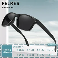 Gafas de sol deportivas cuadradas negras con lentes de lectura para hombre, lentes de sol clásicas de diseñador para presbicia, gafas graduadas para exteriores + 1,0 1,5