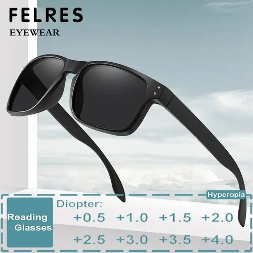 Gafas de sol deportivas cuadradas negras con lentes de lectura para hombre, lentes de sol clásicas de diseñador para presbicia, gafas graduadas para exteriores + 1,0 1,5