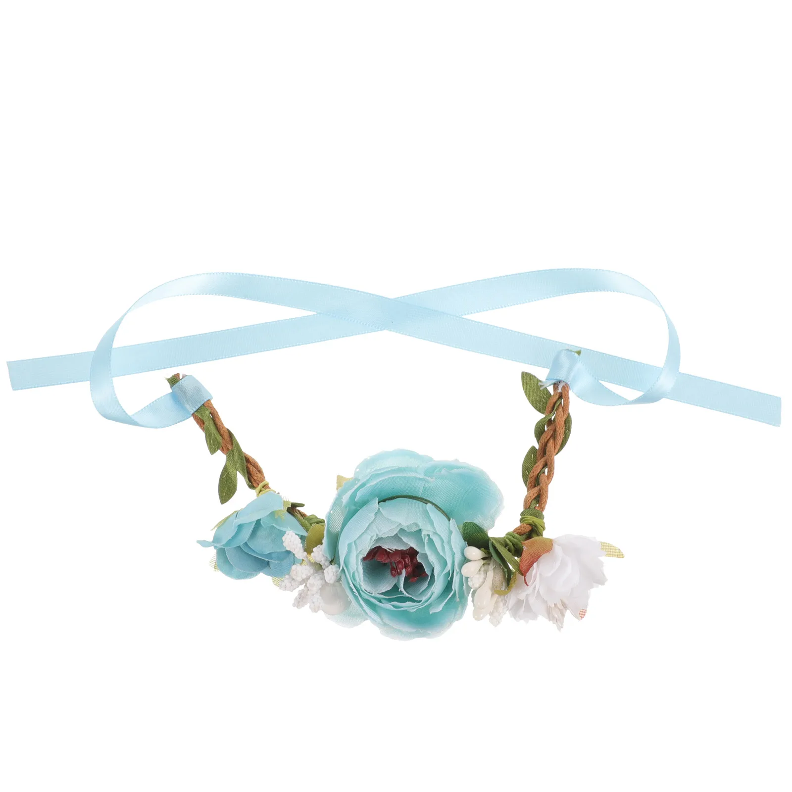 

Flower Collar for Cats Dogs Blue Fabric Delicate Comfortable Pet Necklace Adjustable Holiday Accessory Birthday Wedding Photo