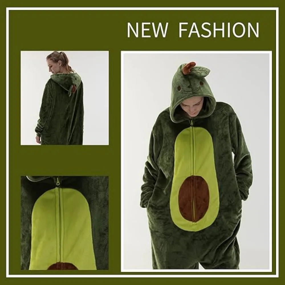 Slim Avocado Adult Onesie Food Halloween Party Costume One Piece Cosplay Suit for Adults Women and Men Sleepwear Homewear