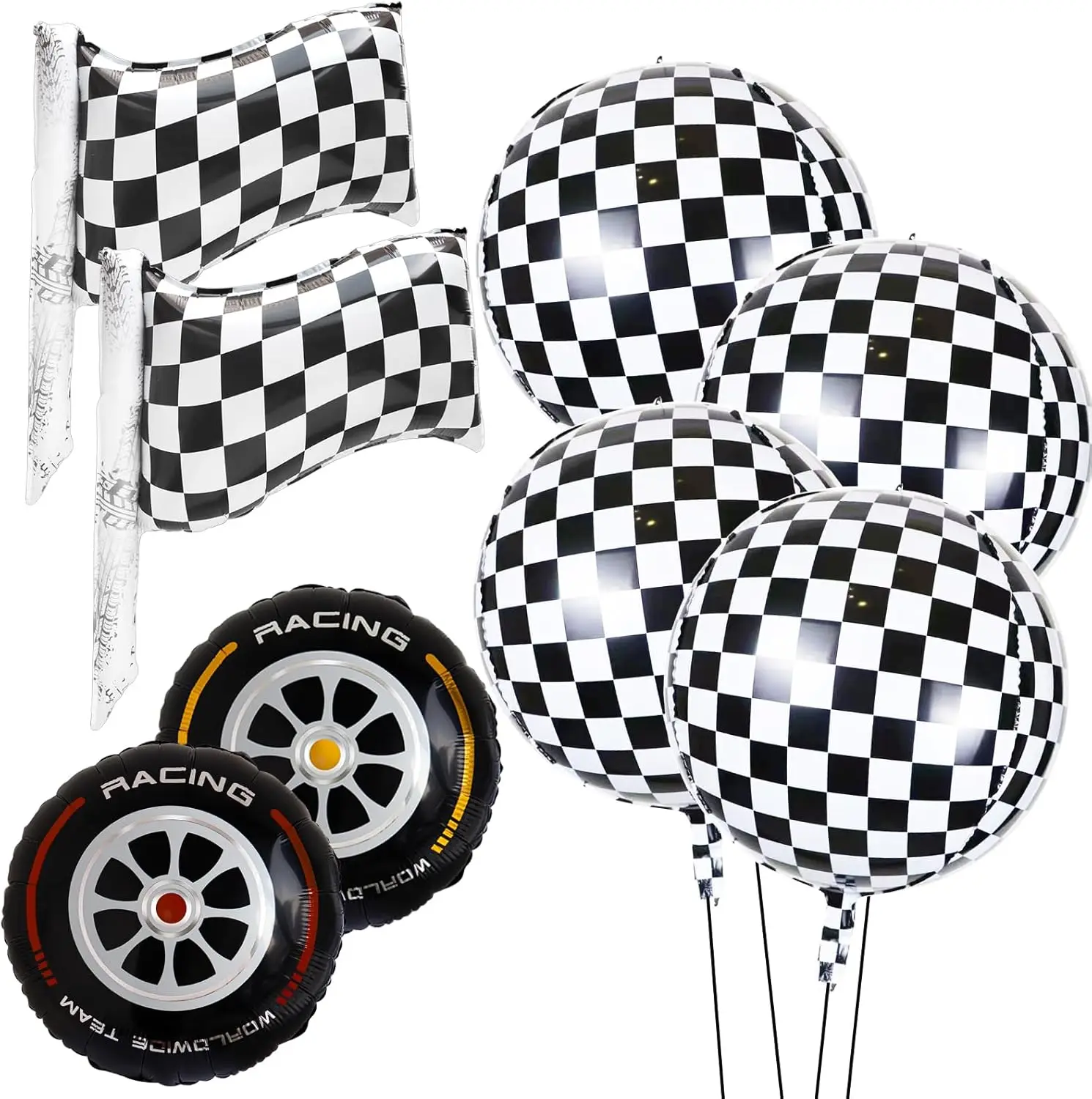 8 Stücke Schwarz Weiß Kariert 18 Zoll Ball Flagge Luftballons Rad Reifen Ballon Rennwagen Thema Geburtstag Party Babyparty Dekorationen