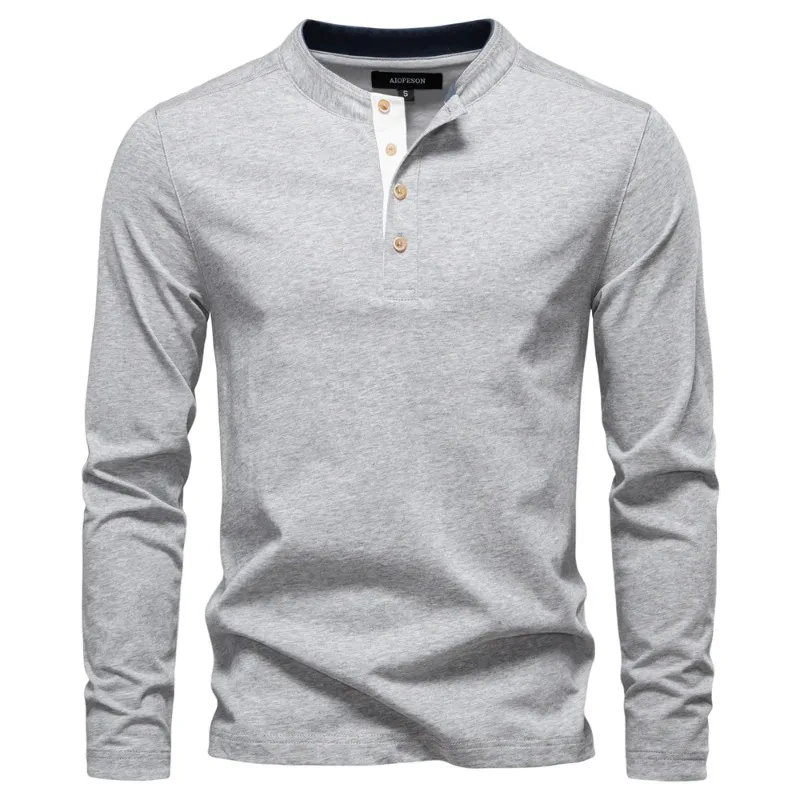 

Men's Long SleeveT-shirt Fashion HIgh Quality Cotton t shirt for man button collar basic tshirt