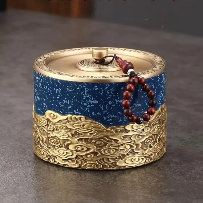 Pure Brass Cloud Pattern Embossed Tea Caddy Vintage Style Sealed Storage Jar for Tea Lovers Home Decor and Gifting