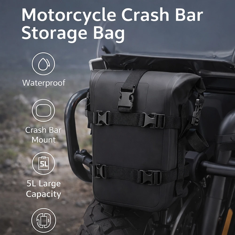 Motorcycle Crash Bar Bag Waterproof PVC Side Storage Pouch, Tool Gear Bag For Engine Guard Front Fork Motorbike Travel Accessory