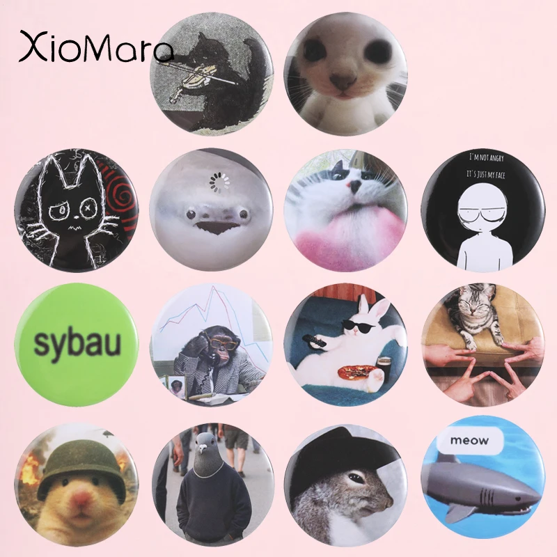 Cartoon Cat Hamster Animal Tinplate Pins Meow Shark Socaial Rabbit Pigeon Button Brooch Lapel Badges Jewelry Gift for Friends