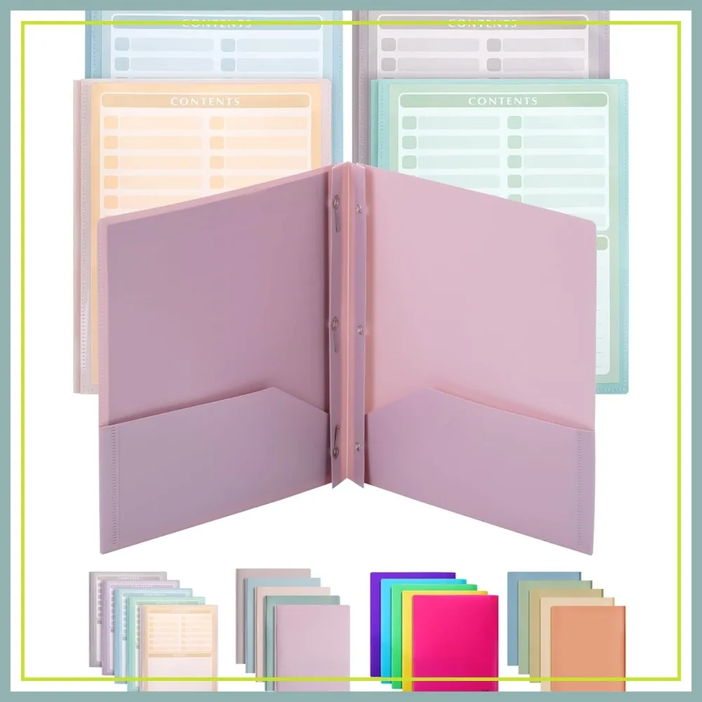 

Plastic Folders with Clear Front Pocket, 5 pcs, File Folders with Fasteners for Documents