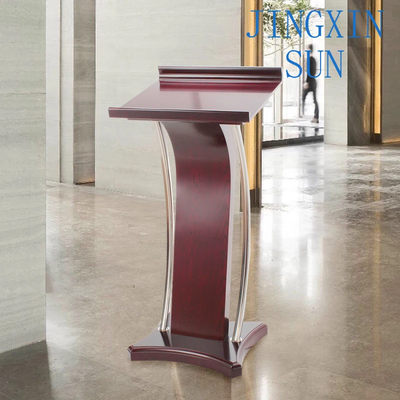Curved meeting room,  training wooden podium table, stainless steel reception desk, welcome desk