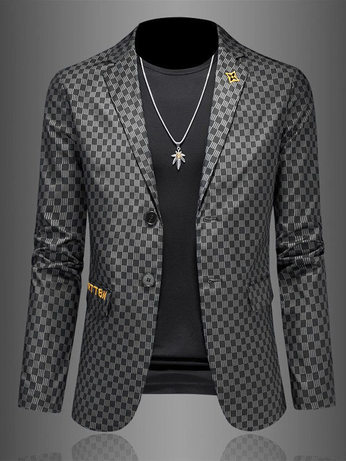 

Мужской повседневный модный пиджак в клетку на одной пуговице из глянцевого полиэстера для весны-осени 2026 года