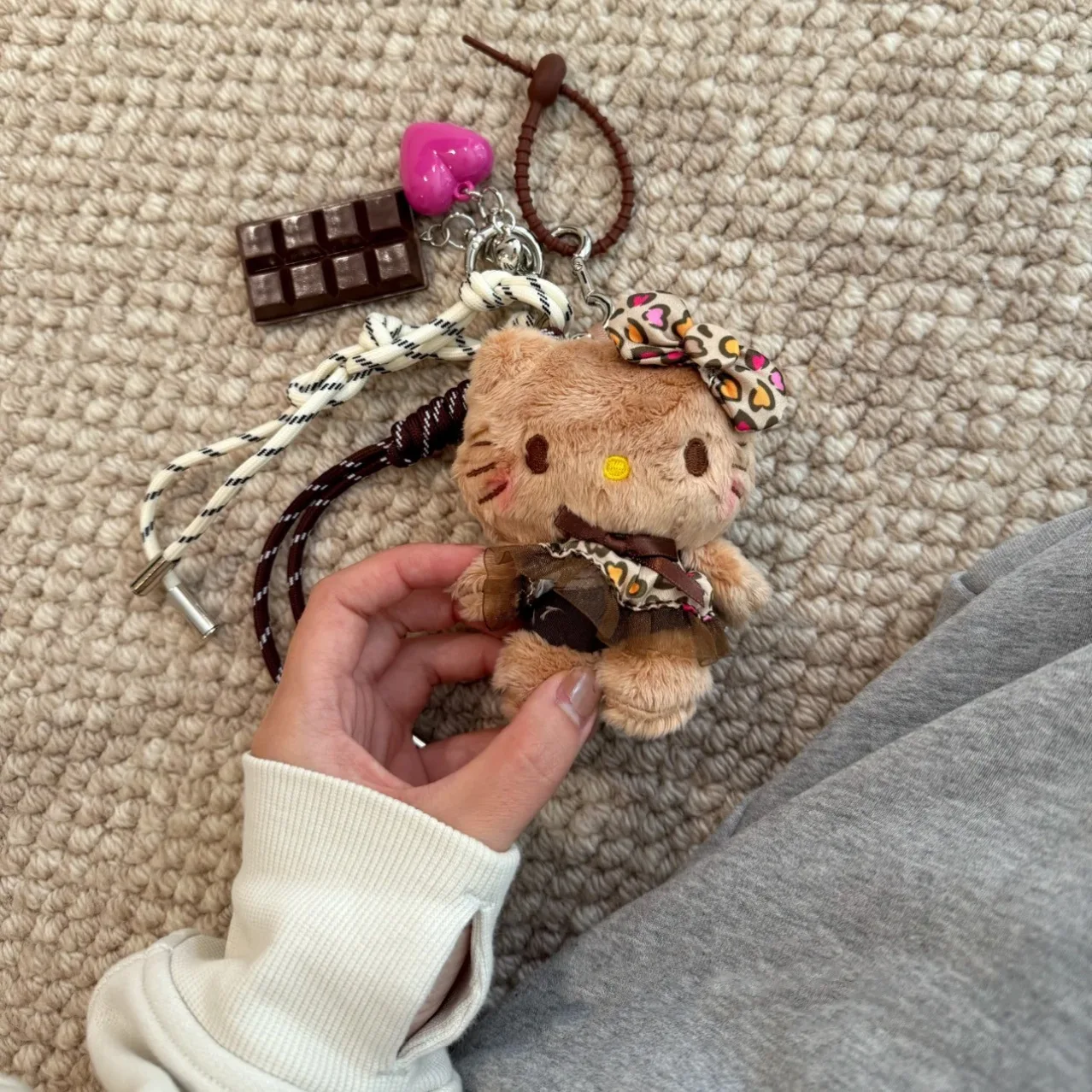 Sanrio Dark Skin Hello Kitty Leopard Print Dress Small Camera Heart Shaped Keychain Shoulder Bag Cartoon Pendant Festival Gift - view 4