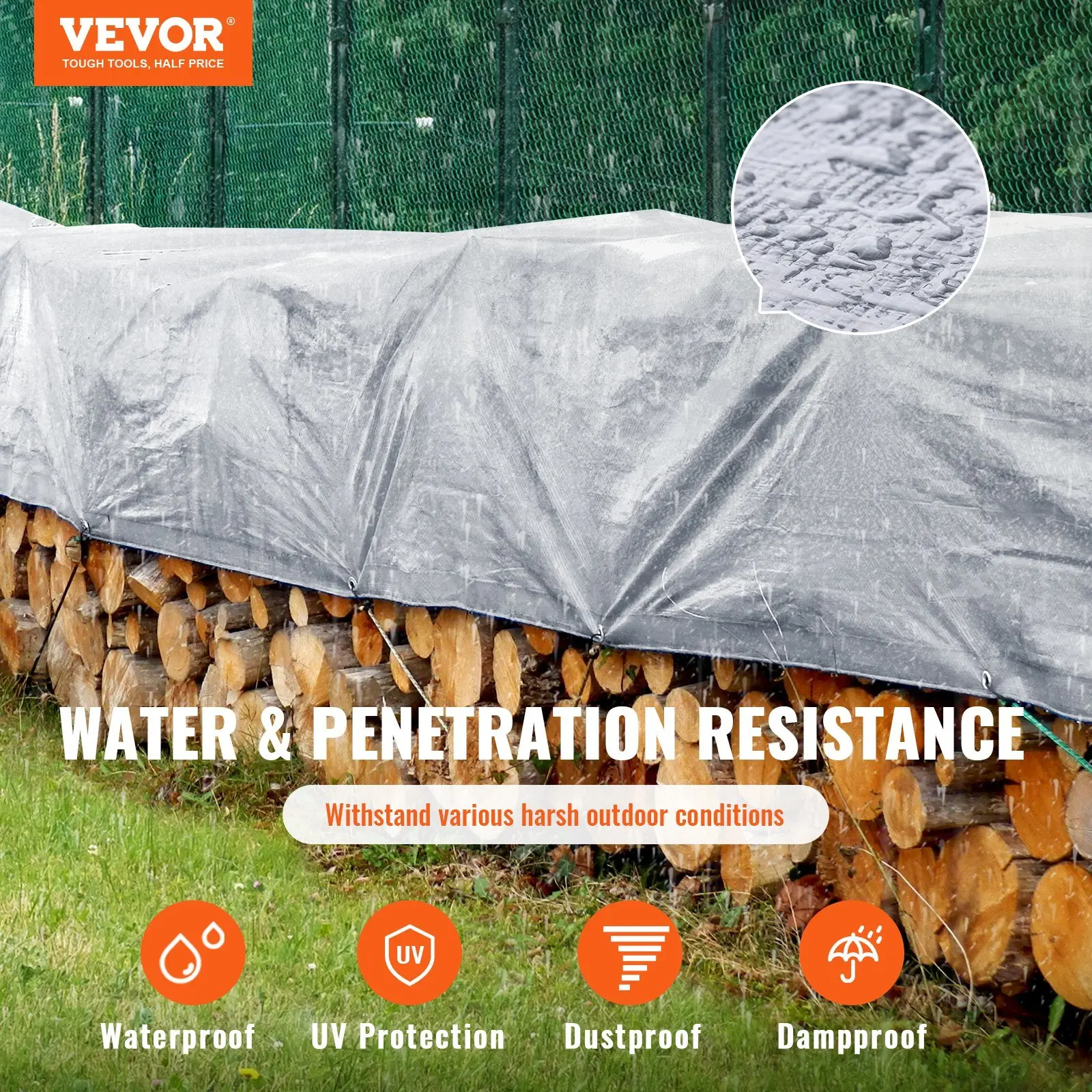 VEVOR Tarp Waterproof 16x20 ft, Plastic Poly Tarp Cover 10 Mil, Multi Purpose Tear UV and Temperature Resistant Outdoor Tarpauli