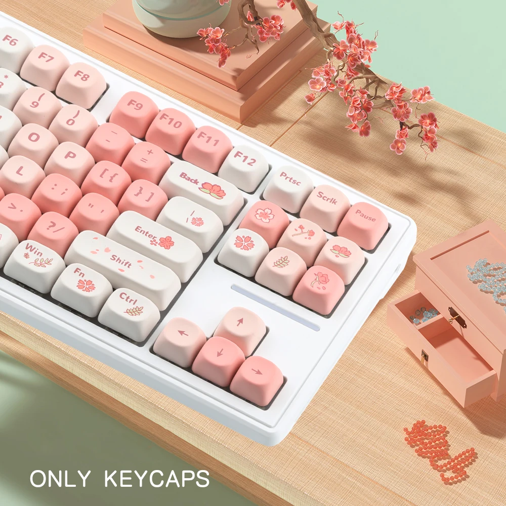 NEW PBT Keycaps Sakura Theme Keycaps MOA Profile EN JP Korean Keycaps for Cherry Gateron MX Switches Mechanical Keyboards