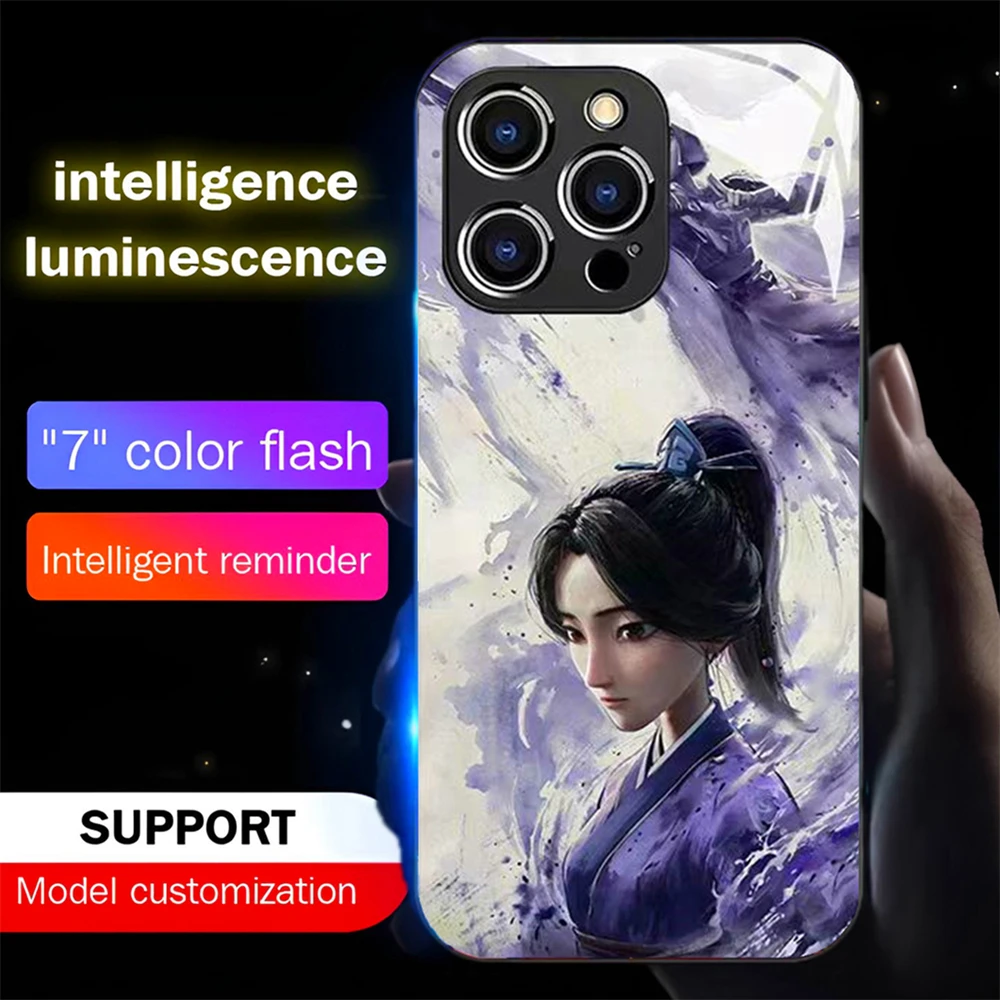 No.1 Mondo Del Fumetto NeZha HA CONDOTTO LA Luce Bagliore Luminoso Cassa Del Telefono In Vetro Temperato Per Samsung S25 S24 S23 S22 S21 S20 FE Più Ultra