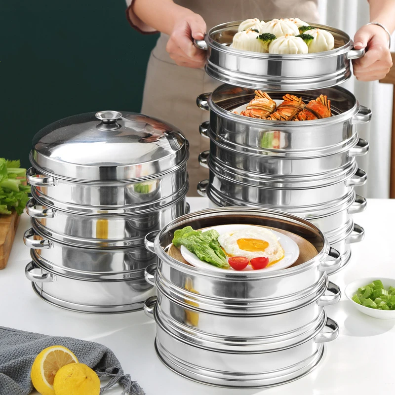 Stainless Steel Steamer for Dumplings Kitchen Food Steaming Grid Tray with Handle Drain Basket Rice Cooker Cooking Accessories